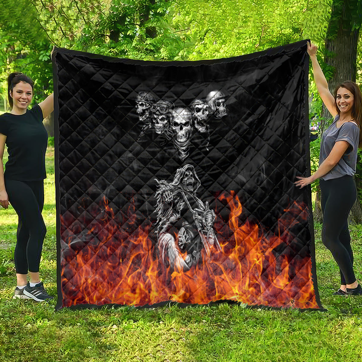 Skull Quilt Five Skull With Motocycle - Wonder Print Shop