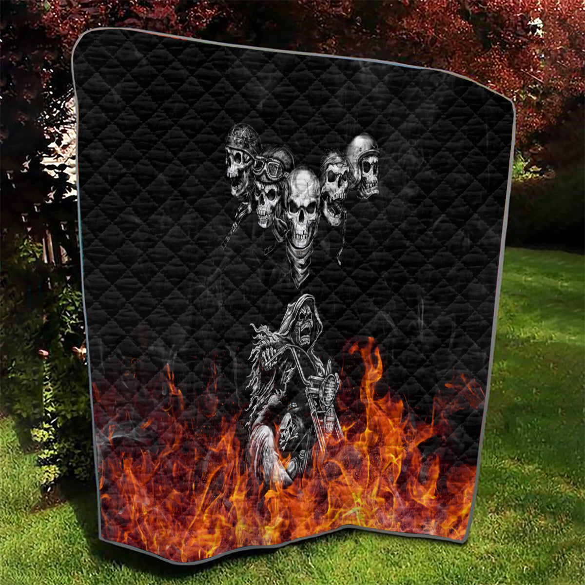 Skull Quilt Five Skull With Motocycle - Wonder Print Shop