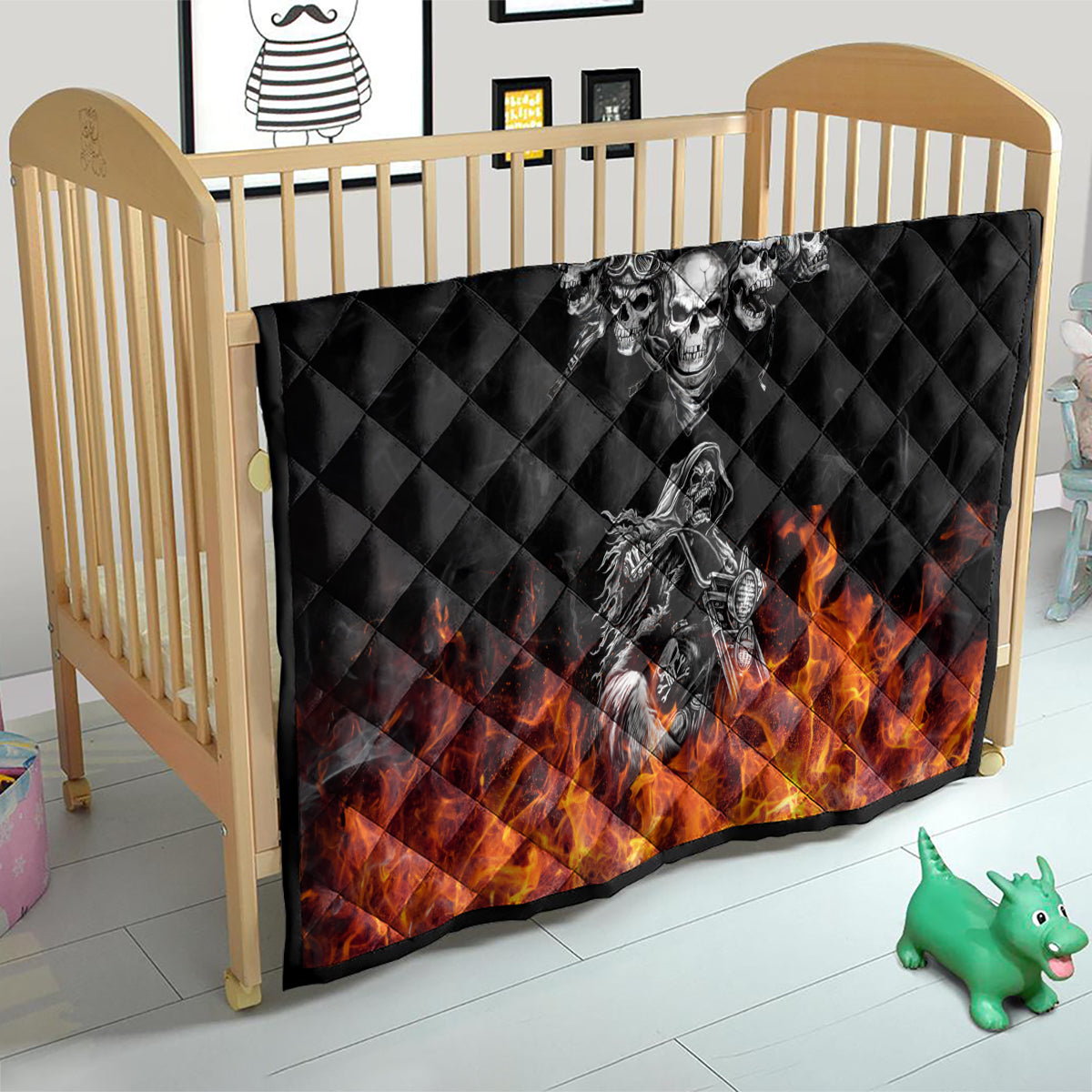 Skull Quilt Five Skull With Motocycle - Wonder Print Shop