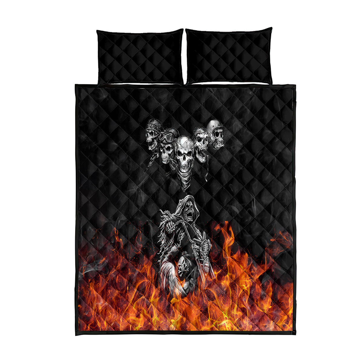 Skull Quilt Bed Set Five Skull With Motocycle - Wonder Print Shop