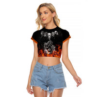 Skull Raglan Cropped T Shirt Five Skull With Motocycle - Wonder Print Shop