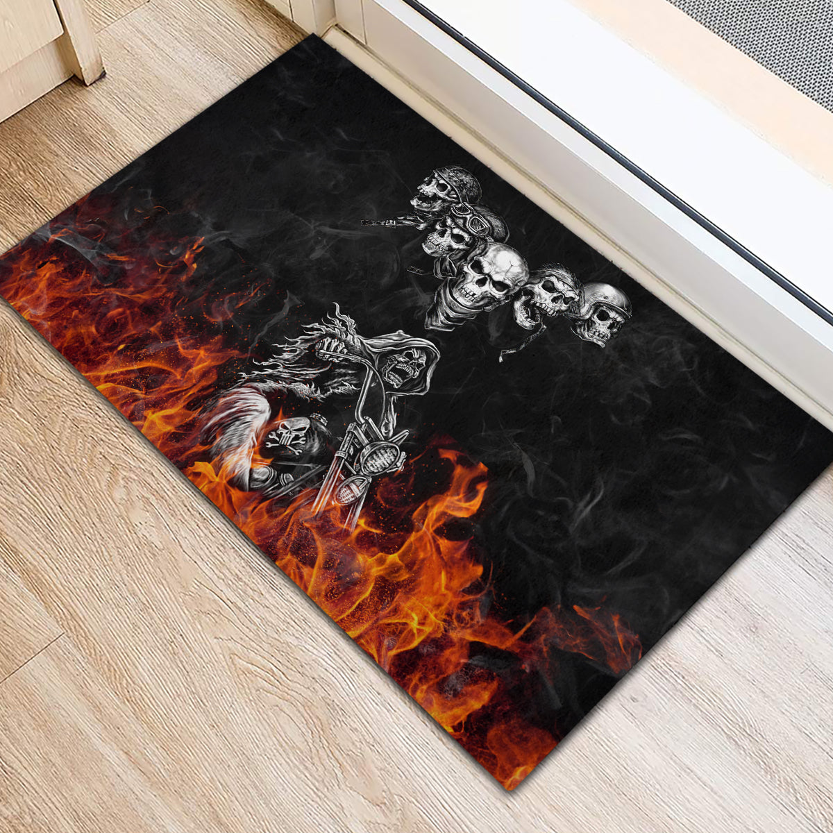 Skull Rubber Doormat Five Skull With Motocycle - Wonder Print Shop