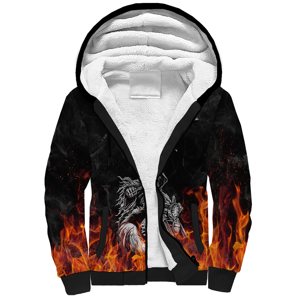 Skull Sherpa Hoodie Five Skull With Motocycle - Wonder Print Shop
