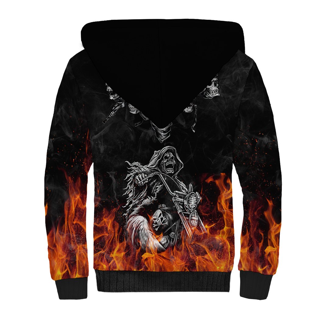 Skull Sherpa Hoodie Five Skull With Motocycle - Wonder Print Shop