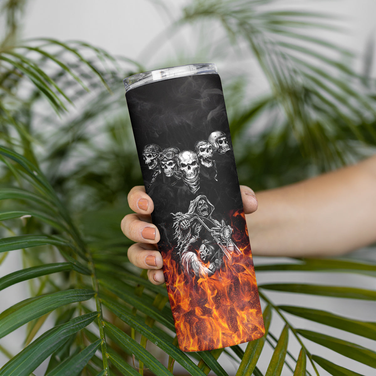 Skull Skinny Tumbler Five Skull With Motocycle - Wonder Print Shop