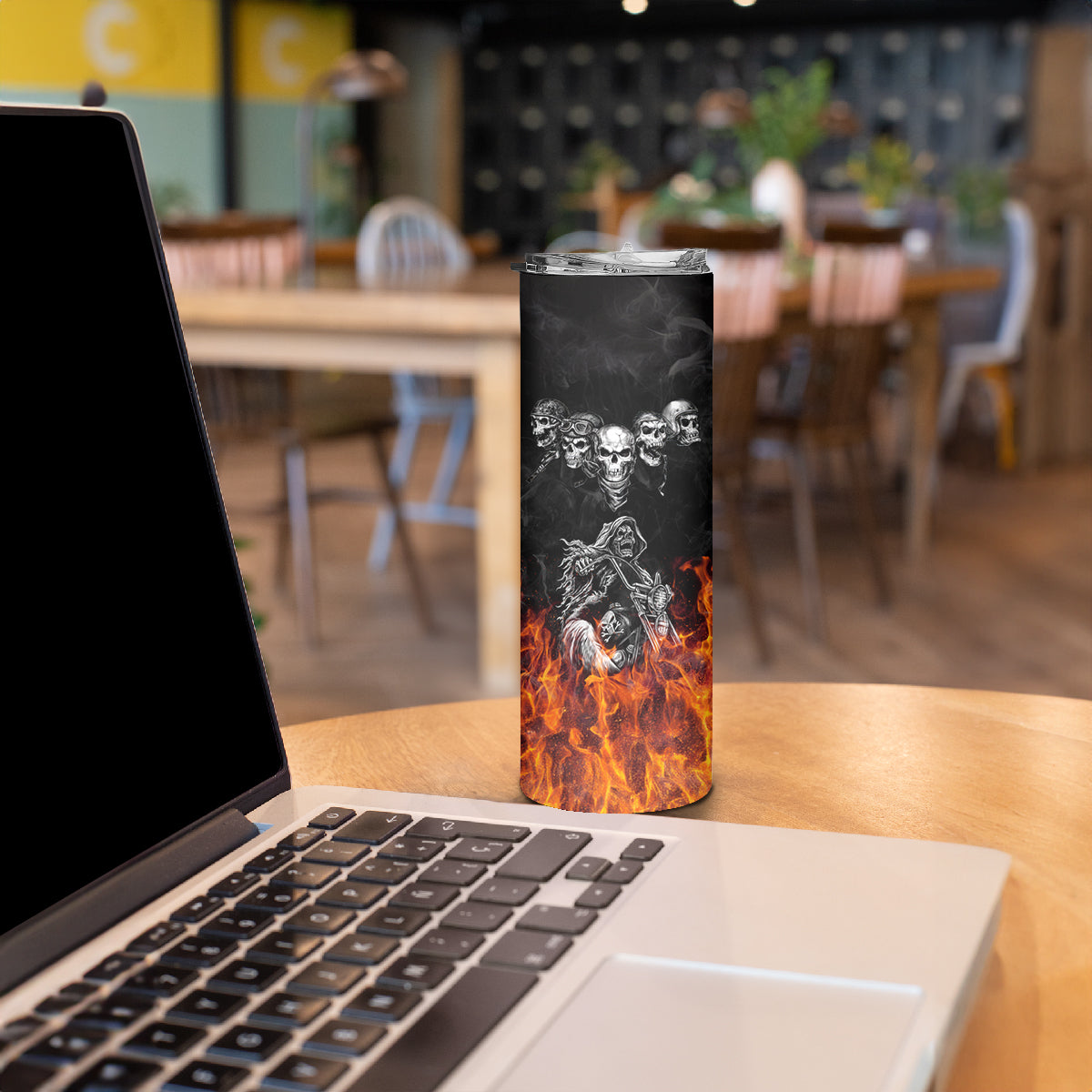 Skull Skinny Tumbler Five Skull With Motocycle - Wonder Print Shop