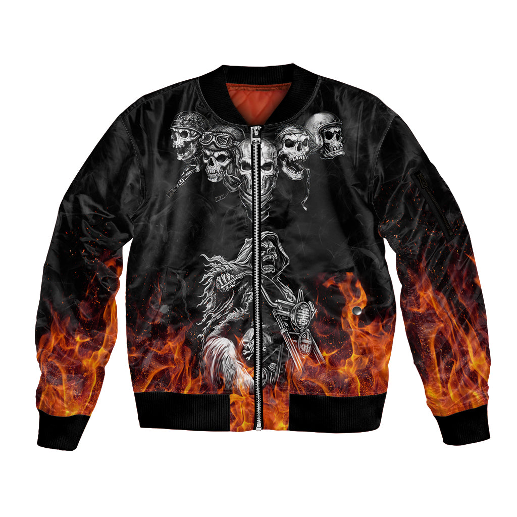 Skull Sleeve Zip Bomber Jacket Five Skull With Motocycle - Wonder Print Shop