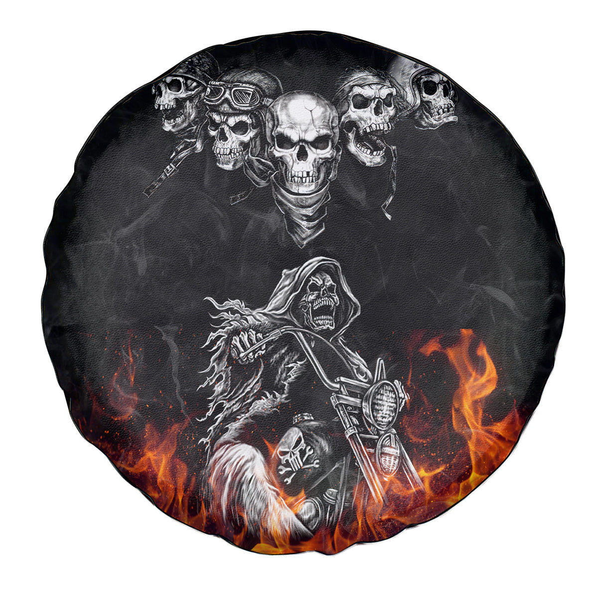 Skull Spare Tire Cover Five Skull With Motocycle - Wonder Print Shop
