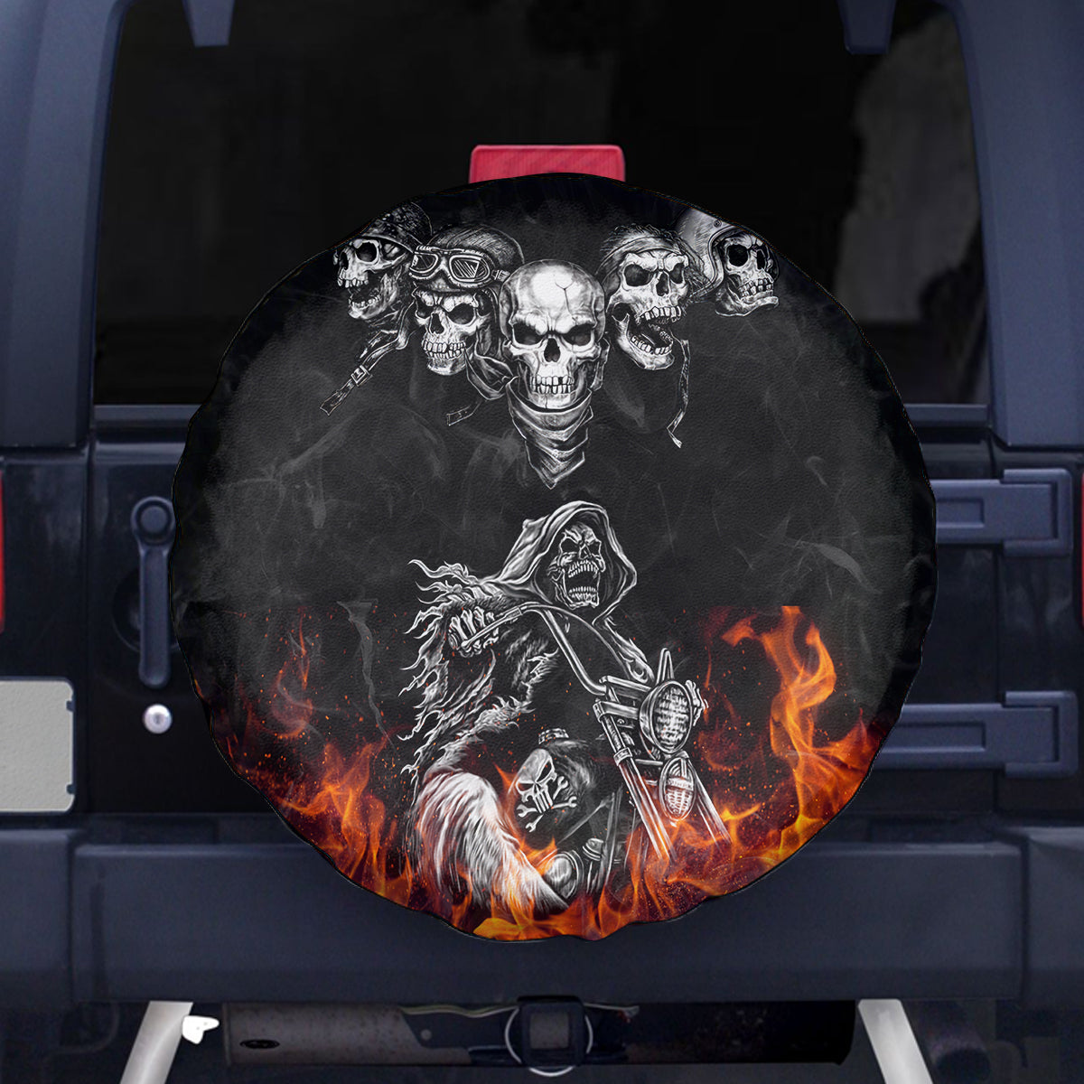Skull Spare Tire Cover Five Skull With Motocycle - Wonder Print Shop