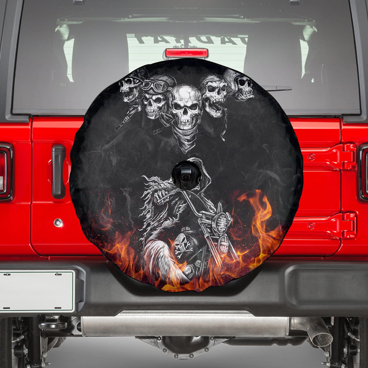 Skull Spare Tire Cover Five Skull With Motocycle - Wonder Print Shop