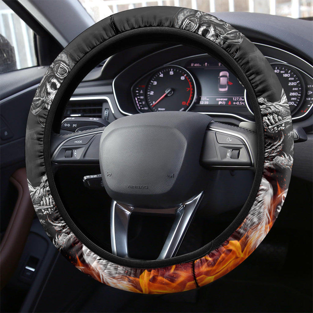 Skull Steering Wheel Cover Five Skull With Motocycle - Wonder Print Shop