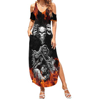 Skull Summer Maxi Dress Five Skull With Motocycle - Wonder Print Shop