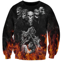 Skull Sweatshirt Five Skull With Motocycle - Wonder Print Shop