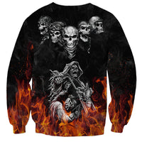 Skull Sweatshirt Five Skull With Motocycle - Wonder Print Shop