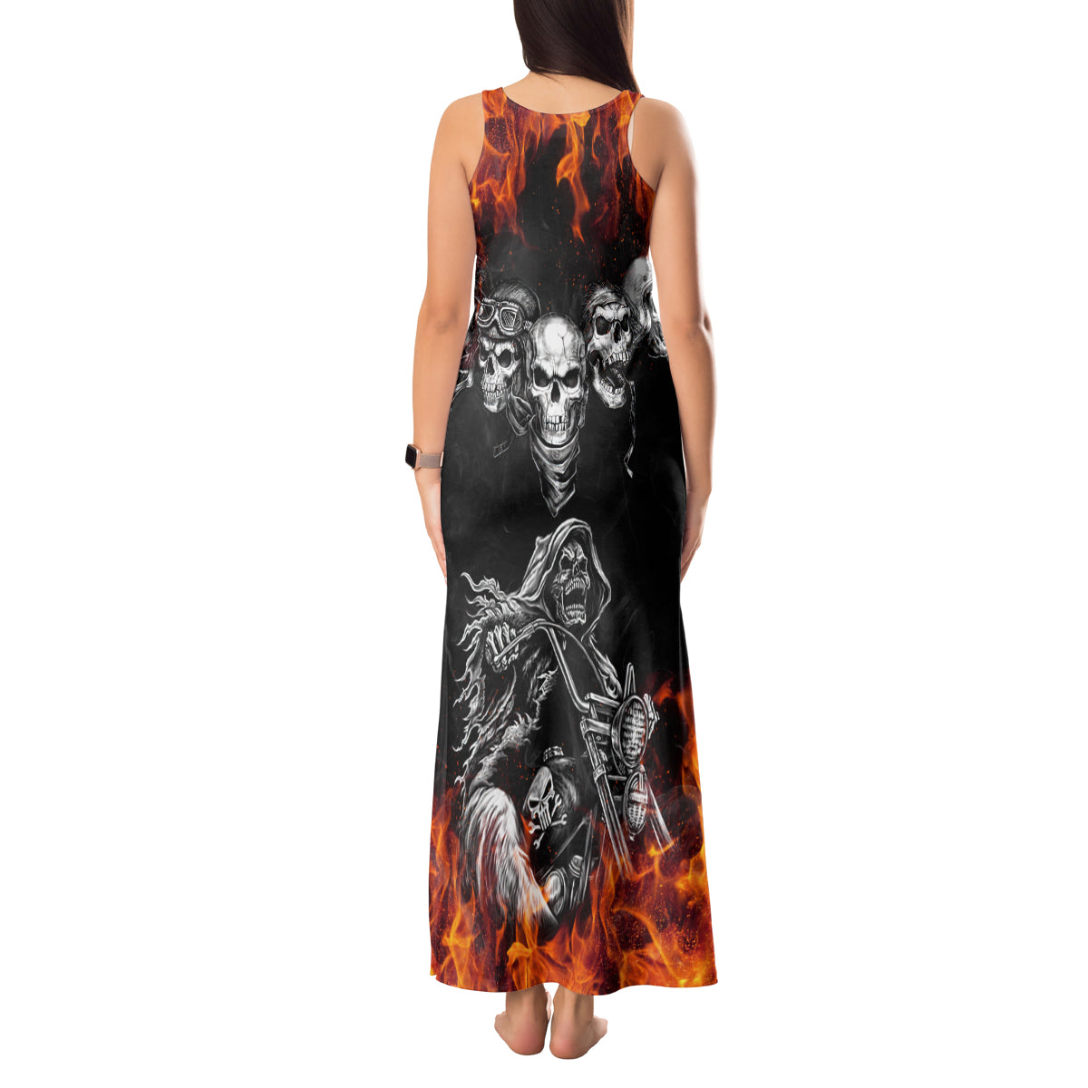 Skull Tank Maxi Dress Five Skull With Motocycle - Wonder Print Shop