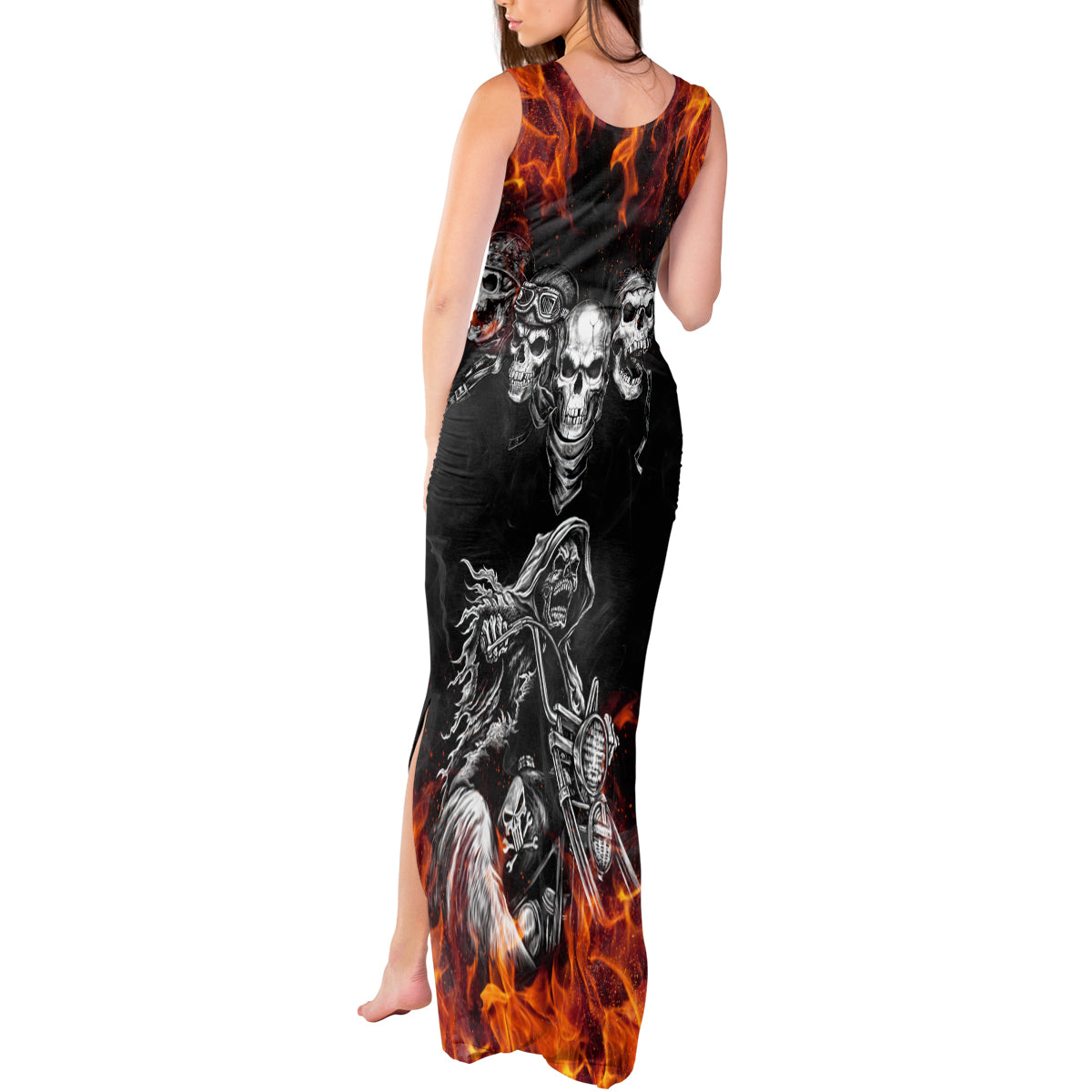 Skull Tank Maxi Dress Five Skull With Motocycle - Wonder Print Shop
