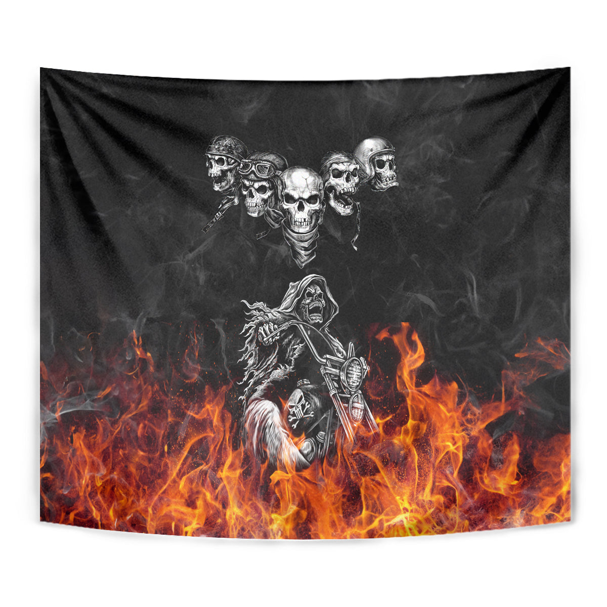 Skull Tapestry Five Skull With Motocycle - Wonder Print Shop