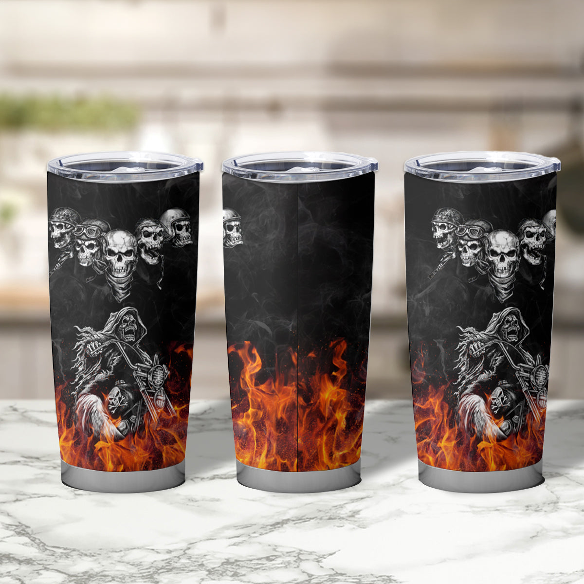 Skull Tumbler Cup Five Skull With Motocycle - Wonder Print Shop