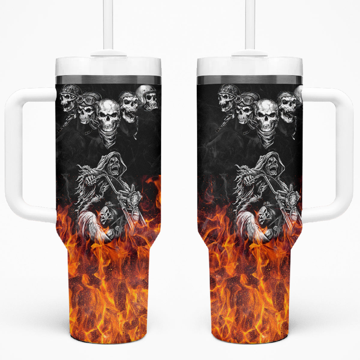 Skull Tumbler With Handle Five Skull With Motocycle - Wonder Print Shop