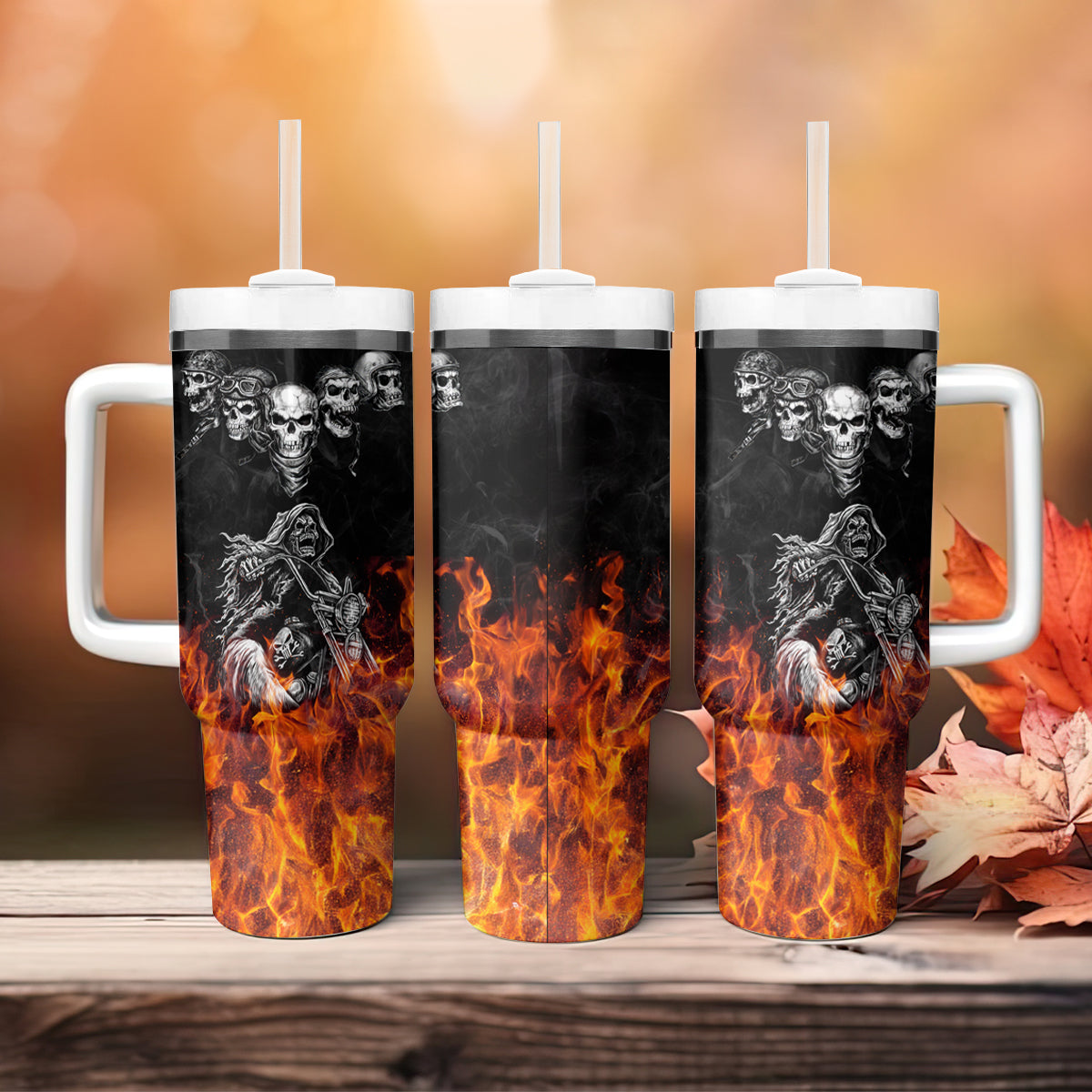 Skull Tumbler With Handle Five Skull With Motocycle - Wonder Print Shop