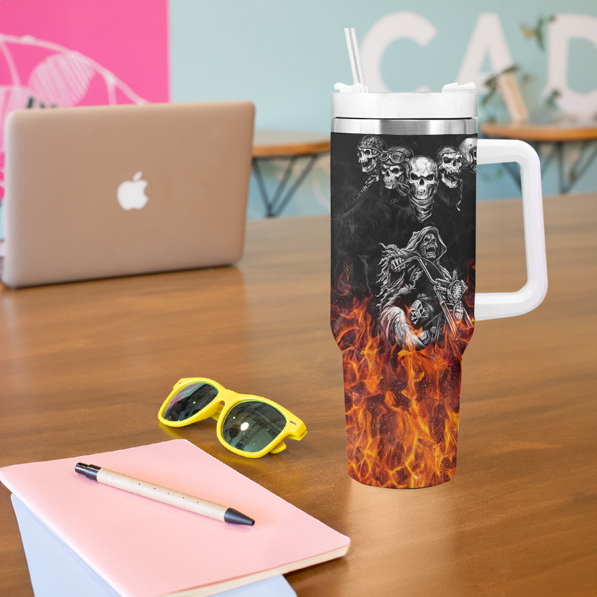 Skull Tumbler With Handle Five Skull With Motocycle - Wonder Print Shop