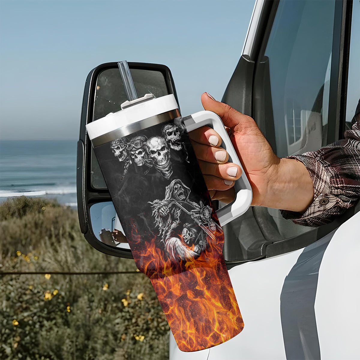 Skull Tumbler With Handle Five Skull With Motocycle - Wonder Print Shop