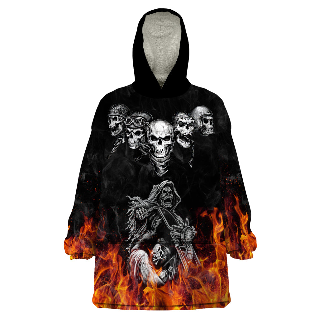 Skull Wearable Blanket Hoodie Five Skull With Motocycle - Wonder Print Shop