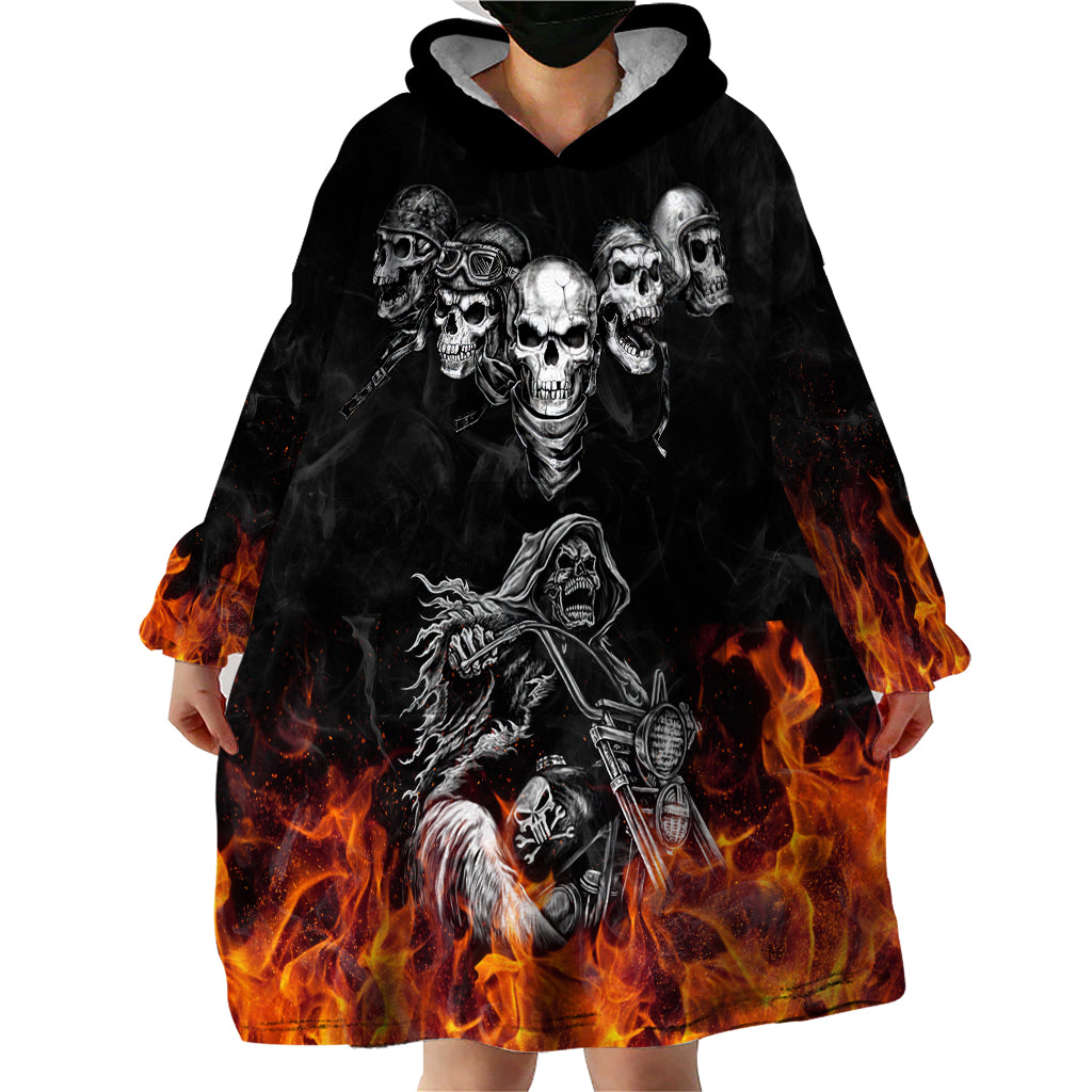 Skull Wearable Blanket Hoodie Five Skull With Motocycle - Wonder Print Shop