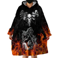 Skull Wearable Blanket Hoodie Five Skull With Motocycle - Wonder Print Shop
