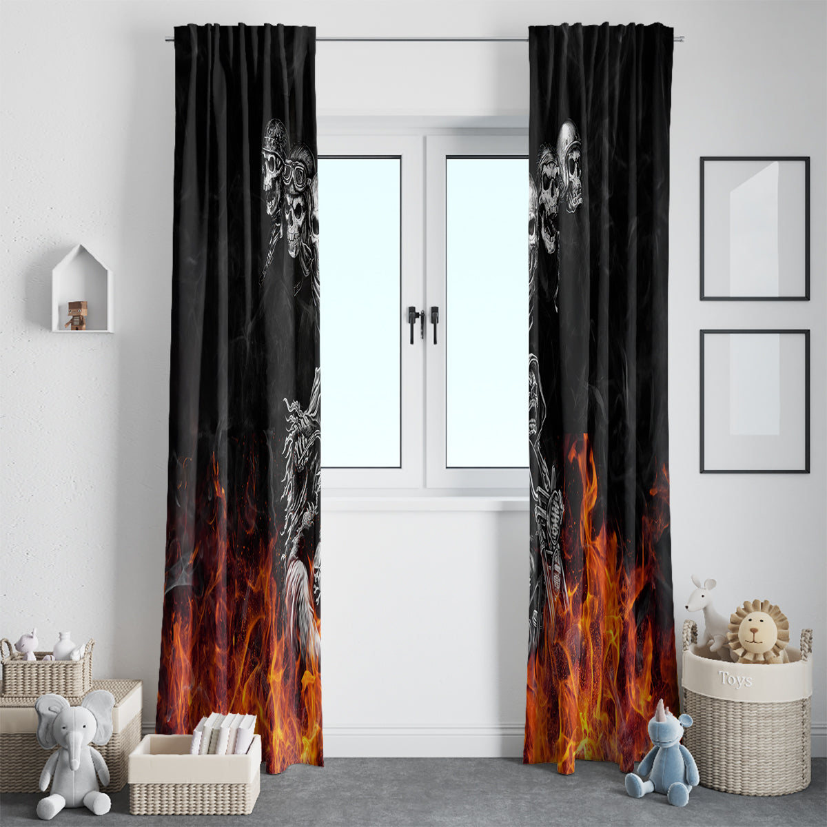 Skull Window Curtain Five Skull With Motocycle - Wonder Print Shop
