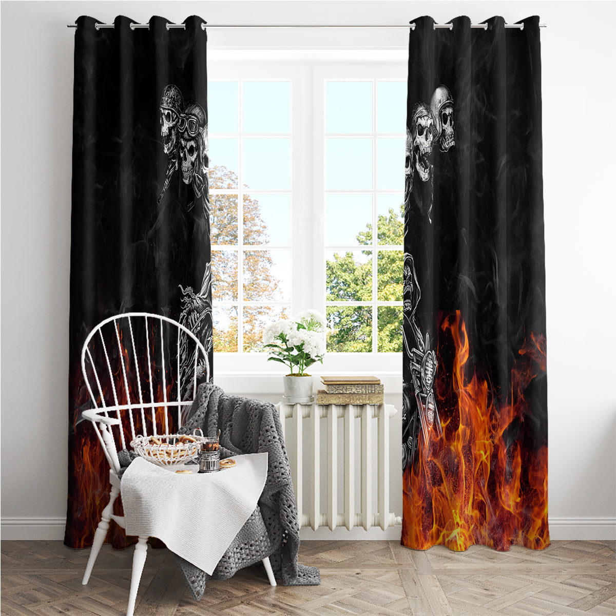 Skull Window Curtain Five Skull With Motocycle - Wonder Print Shop