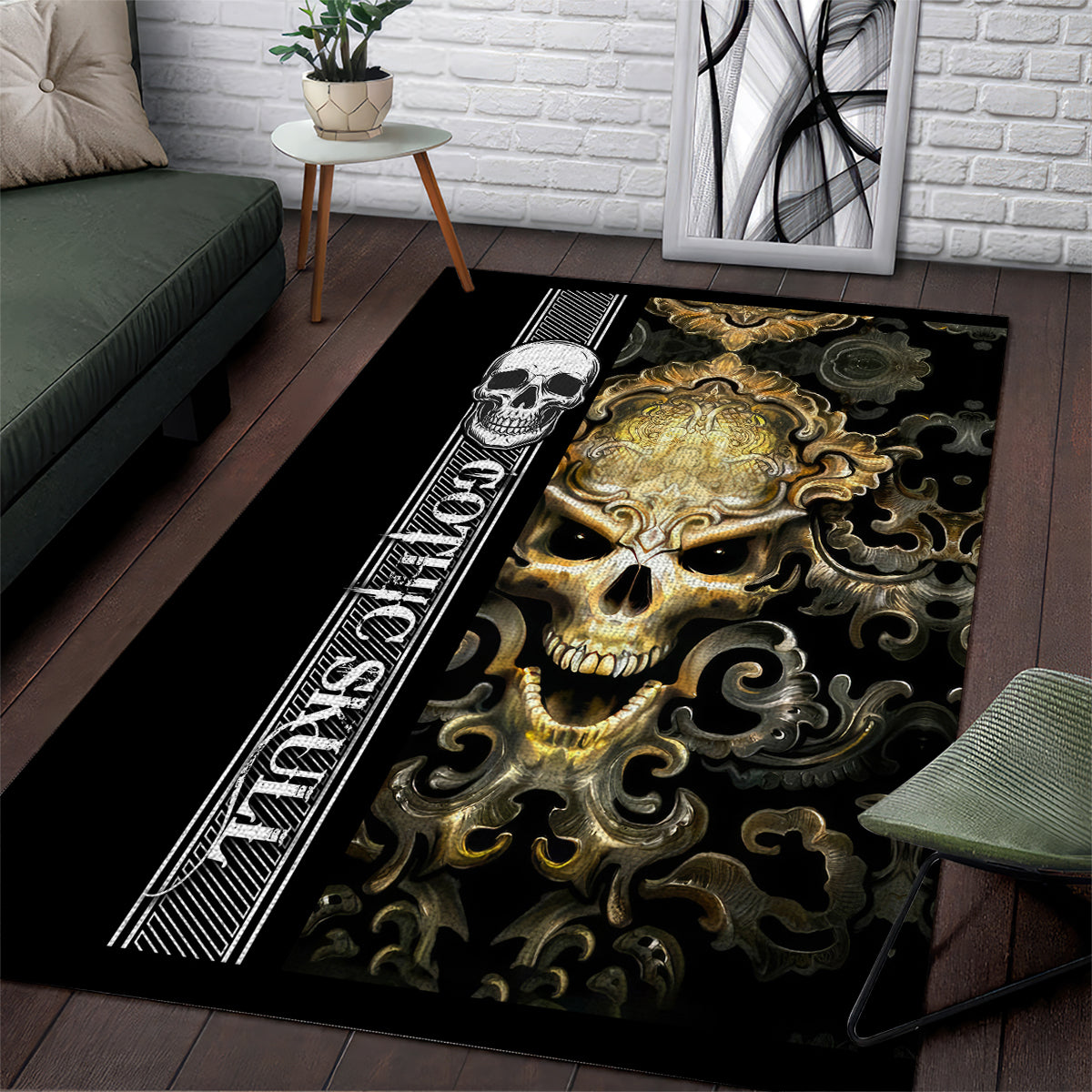 Golden Gothic Skull Area Rug Embracing Ancient Elegance - Wonder Print Shop