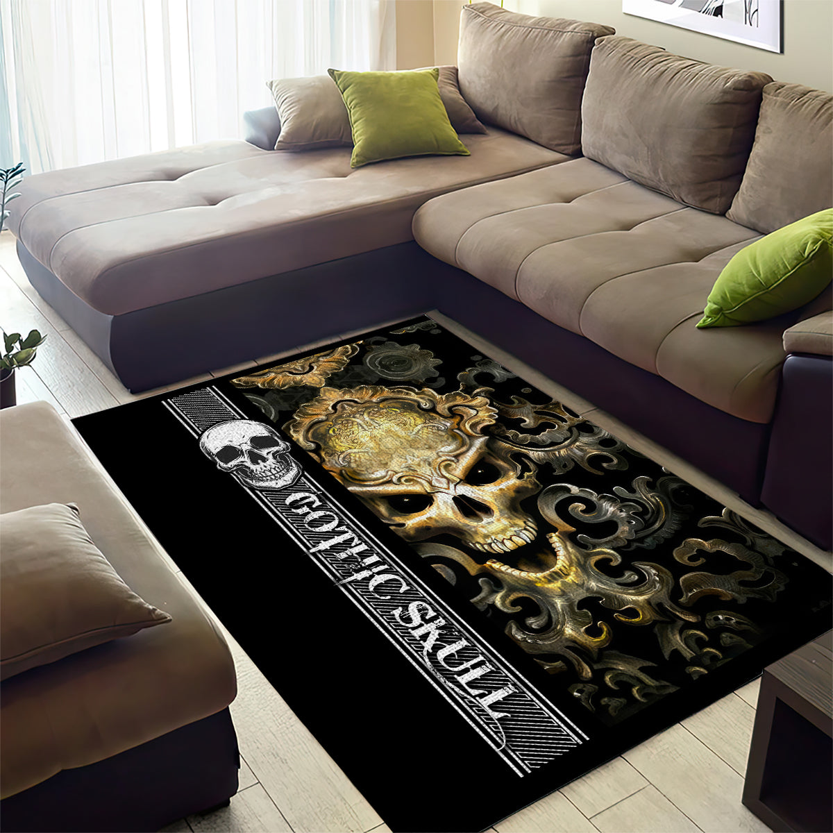 Golden Gothic Skull Area Rug Embracing Ancient Elegance - Wonder Print Shop