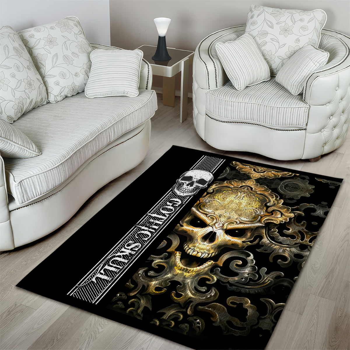 Golden Gothic Skull Area Rug Embracing Ancient Elegance - Wonder Print Shop