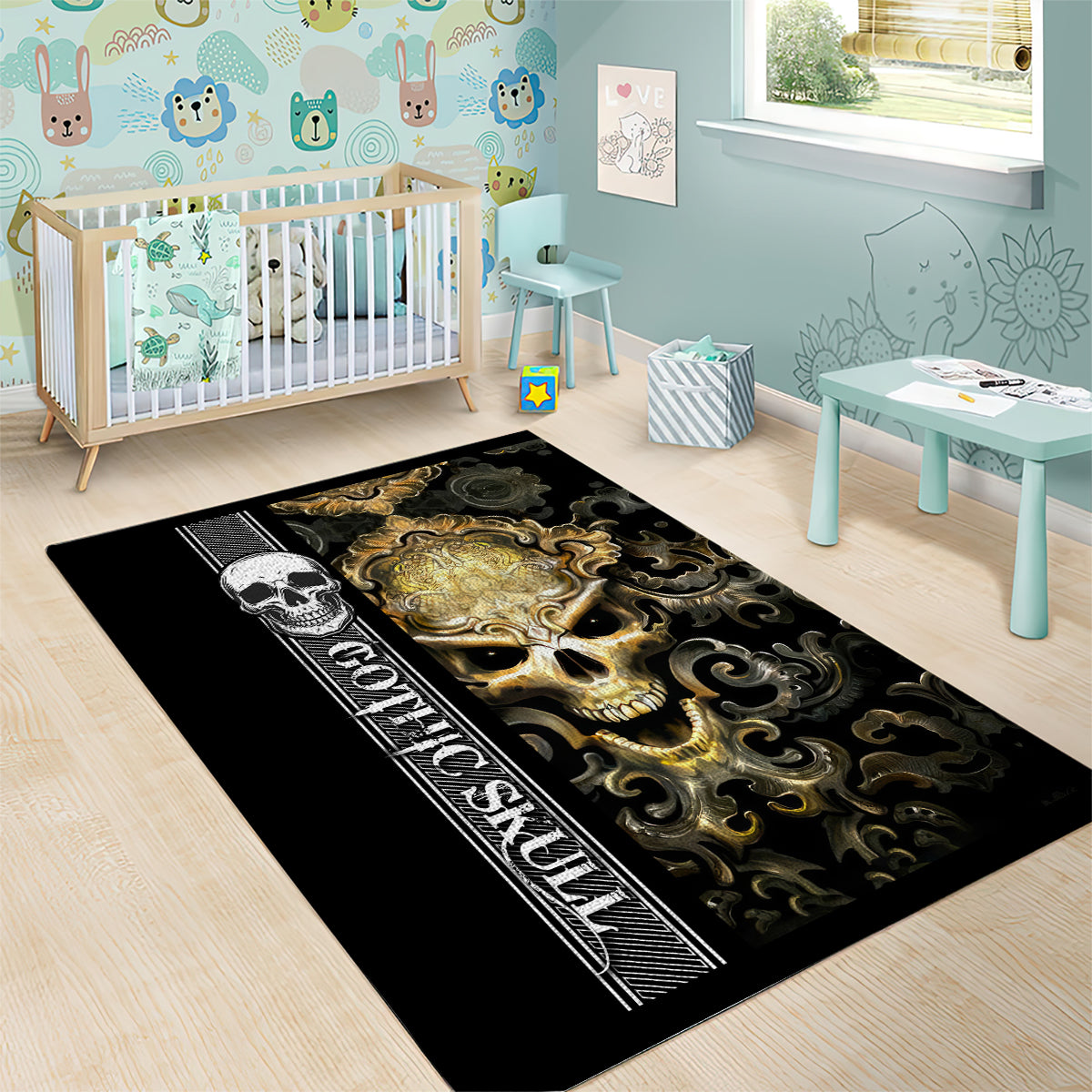 Golden Gothic Skull Area Rug Embracing Ancient Elegance - Wonder Print Shop