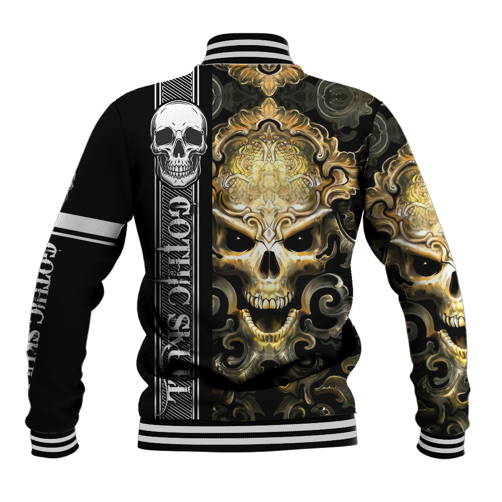 Golden Gothic Skull Baseball Jacket Embracing Ancient Elegance - Wonder Print Shop