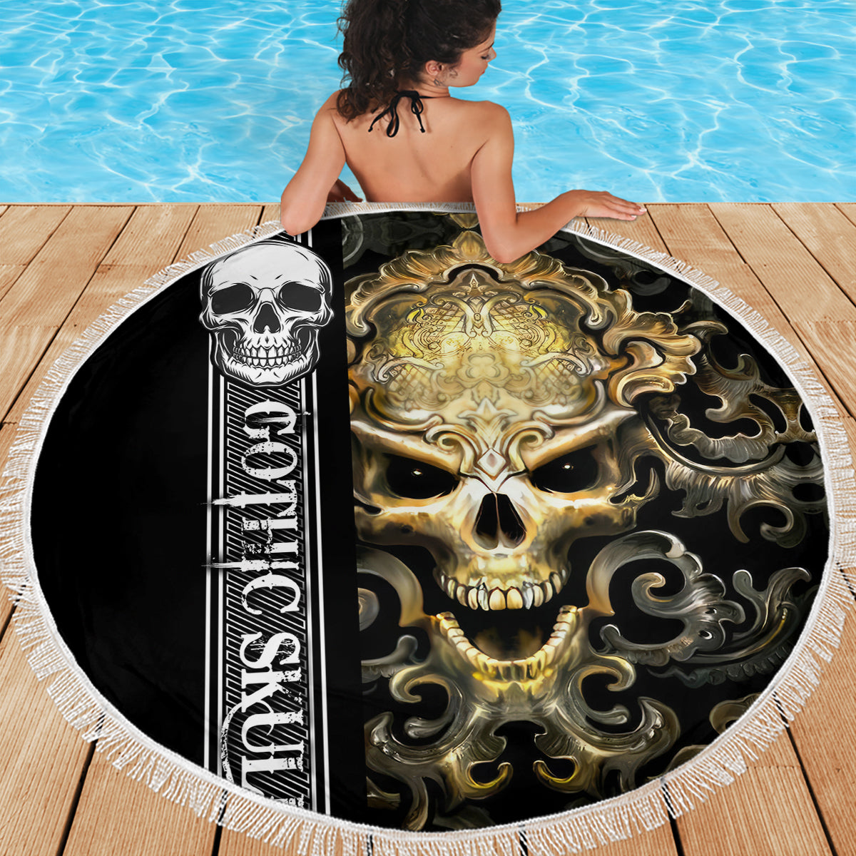 Golden Gothic Skull Beach Blanket Embracing Ancient Elegance - Wonder Print Shop