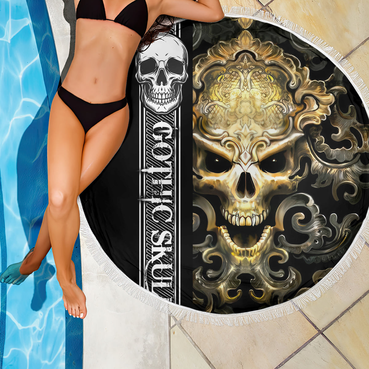 Golden Gothic Skull Beach Blanket Embracing Ancient Elegance - Wonder Print Shop