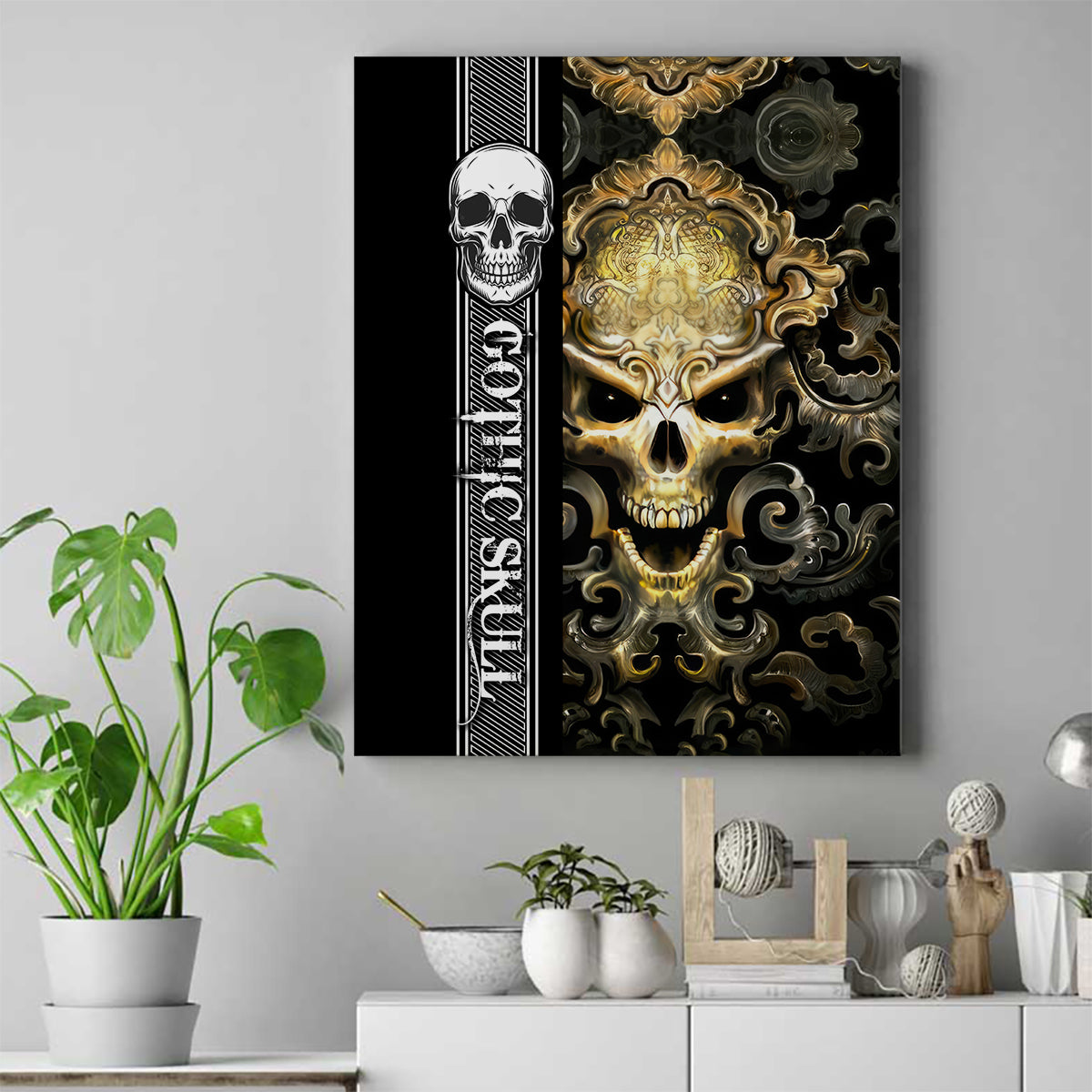 Golden Gothic Skull Canvas Wall Art Embracing Ancient Elegance - Wonder Print Shop