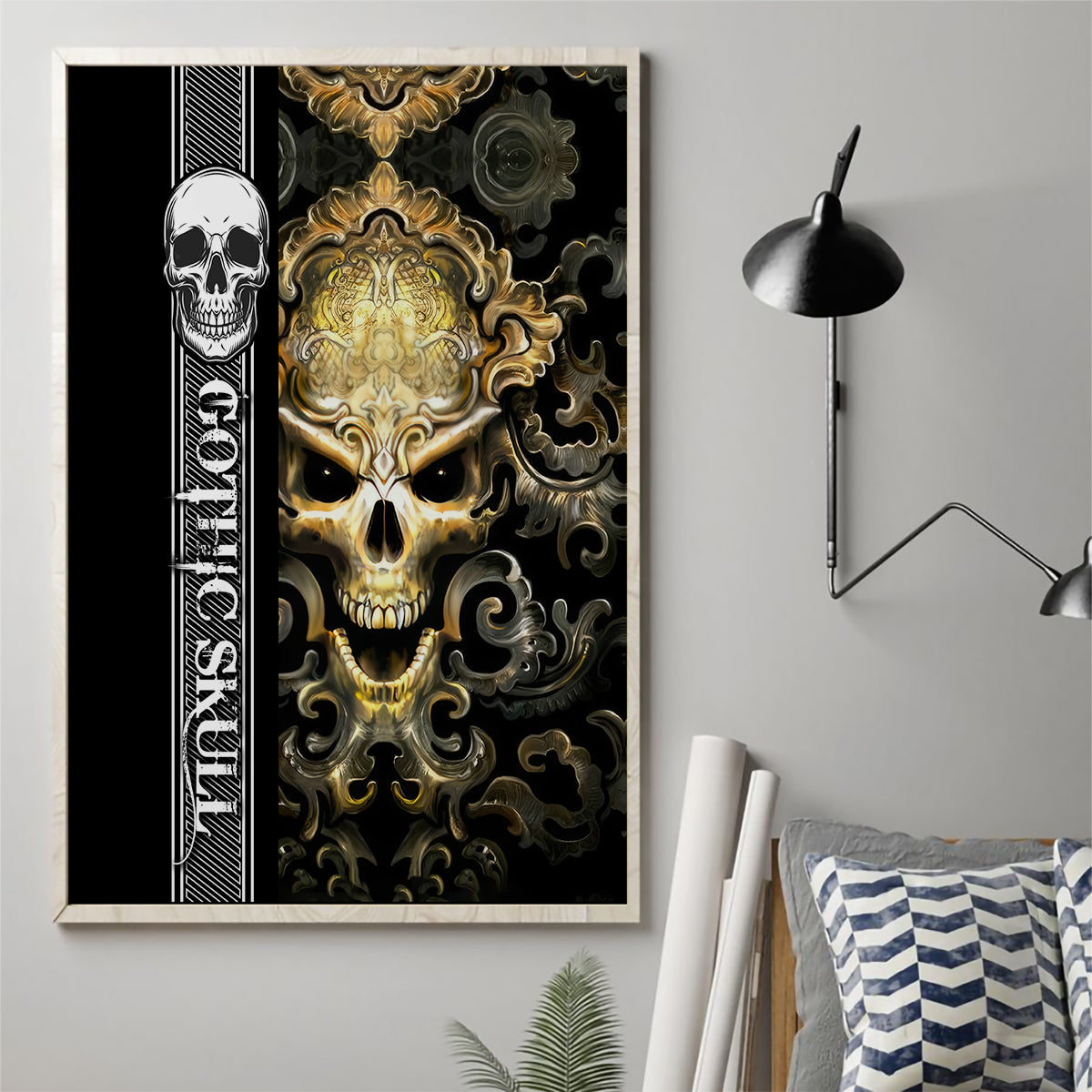 Golden Gothic Skull Canvas Wall Art Embracing Ancient Elegance - Wonder Print Shop