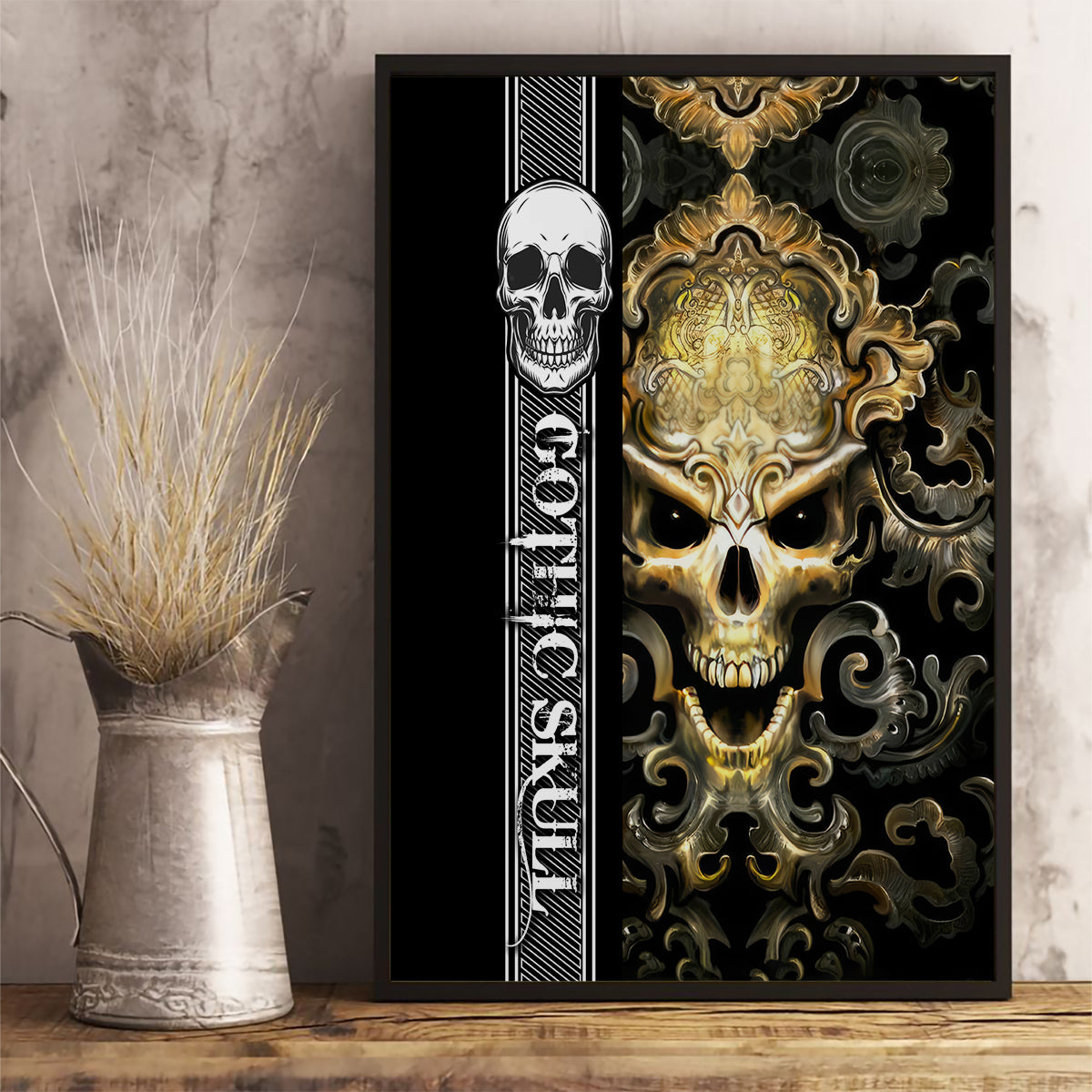 Golden Gothic Skull Canvas Wall Art Embracing Ancient Elegance - Wonder Print Shop