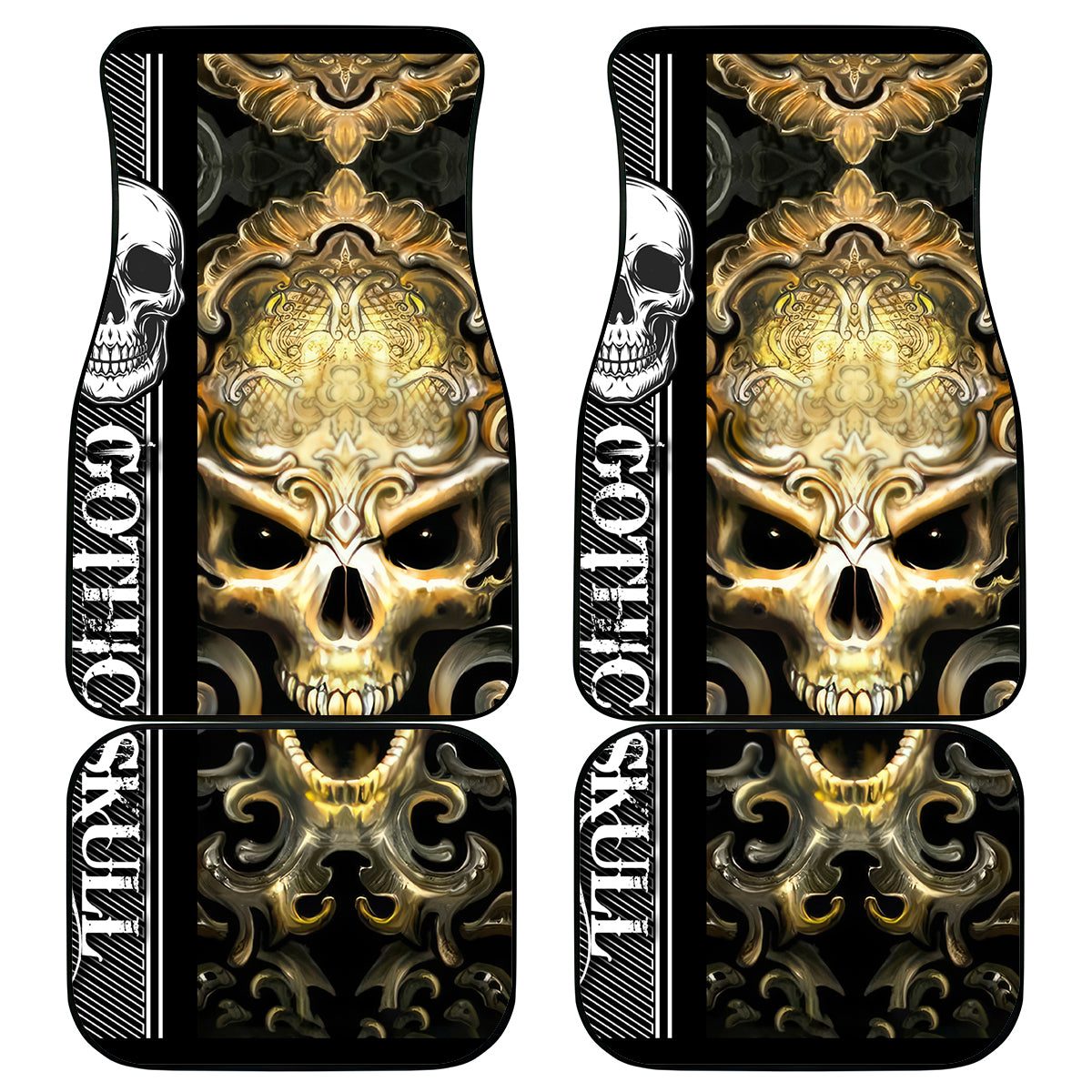Golden Gothic Skull Car Mats Embracing Ancient Elegance - Wonder Print Shop