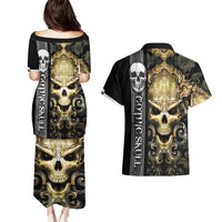 Golden Gothic Skull Couples Matching Puletasi Dress and Hawaiian Shirt Embracing Ancient Elegance - Wonder Print Shop