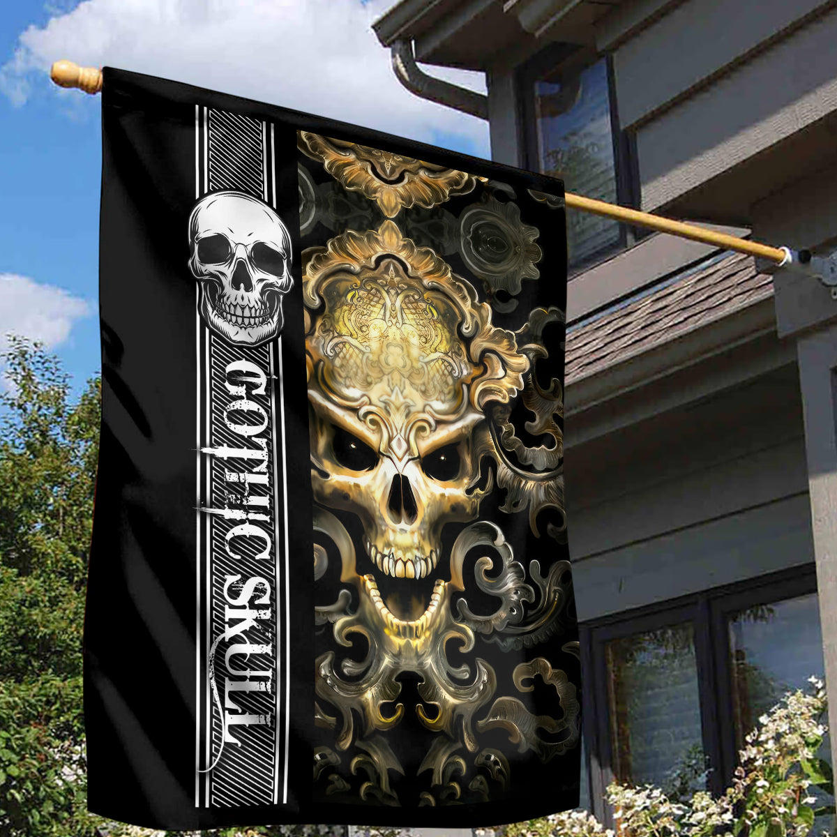 Golden Gothic Skull Garden Flag Embracing Ancient Elegance - Wonder Print Shop