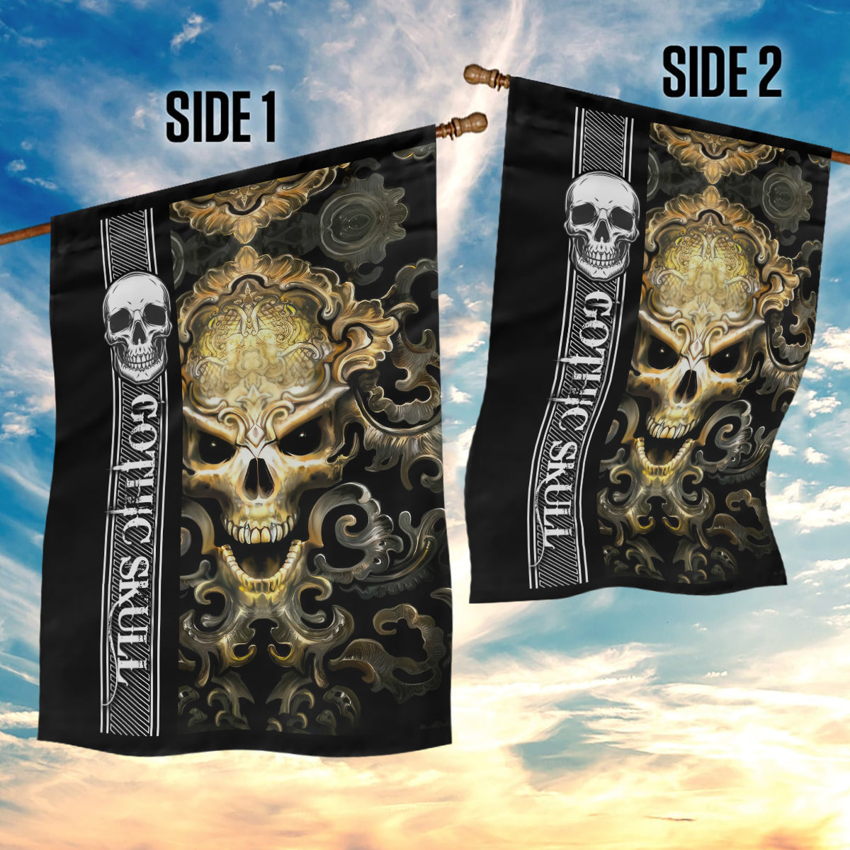 Golden Gothic Skull Garden Flag Embracing Ancient Elegance - Wonder Print Shop