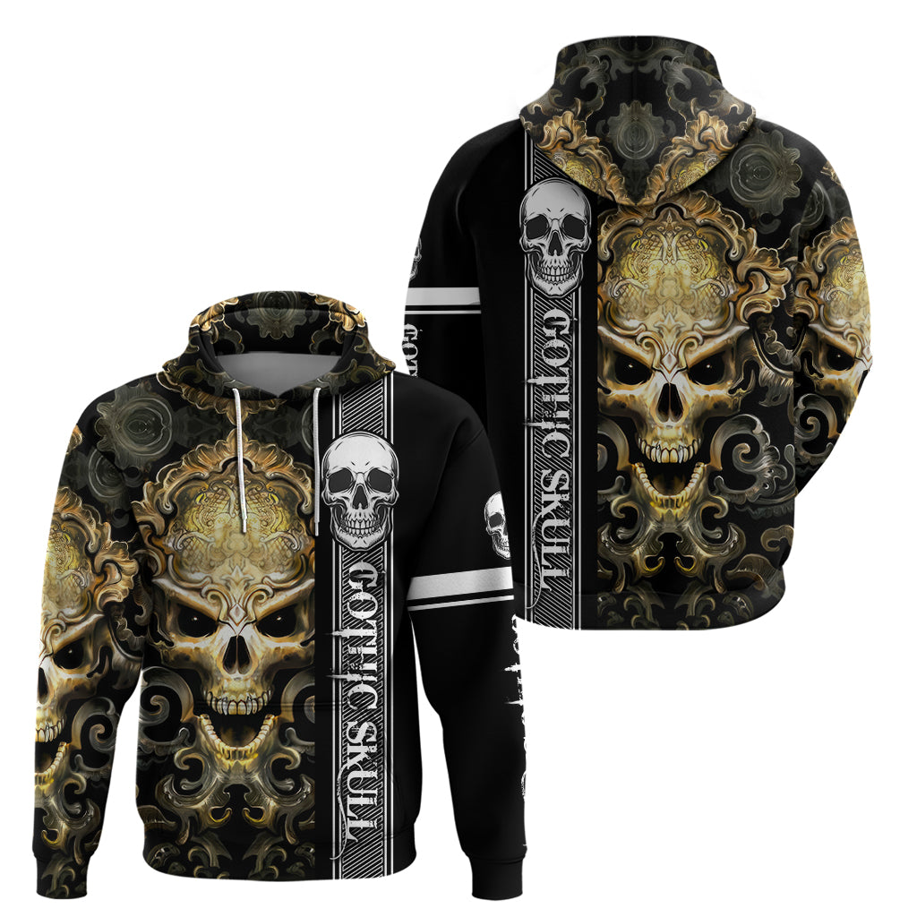 Golden Gothic Skull Hoodie Embracing Ancient Elegance - Wonder Print Shop