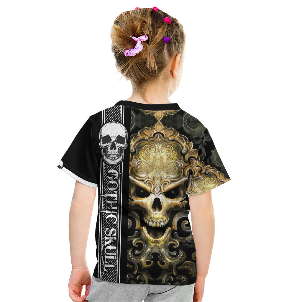 Golden Gothic Skull Kid T Shirt Embracing Ancient Elegance - Wonder Print Shop