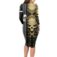 Golden Gothic Skull Long Sleeve Bodycon Dress Embracing Ancient Elegance - Wonder Print Shop