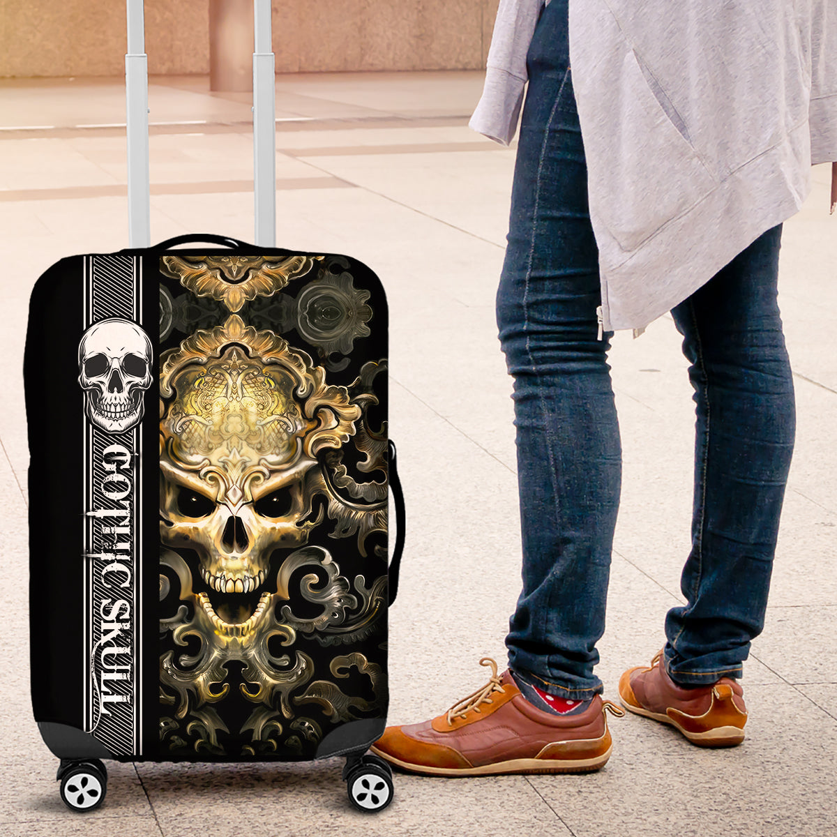 Golden Gothic Skull Luggage Cover Embracing Ancient Elegance - Wonder Print Shop