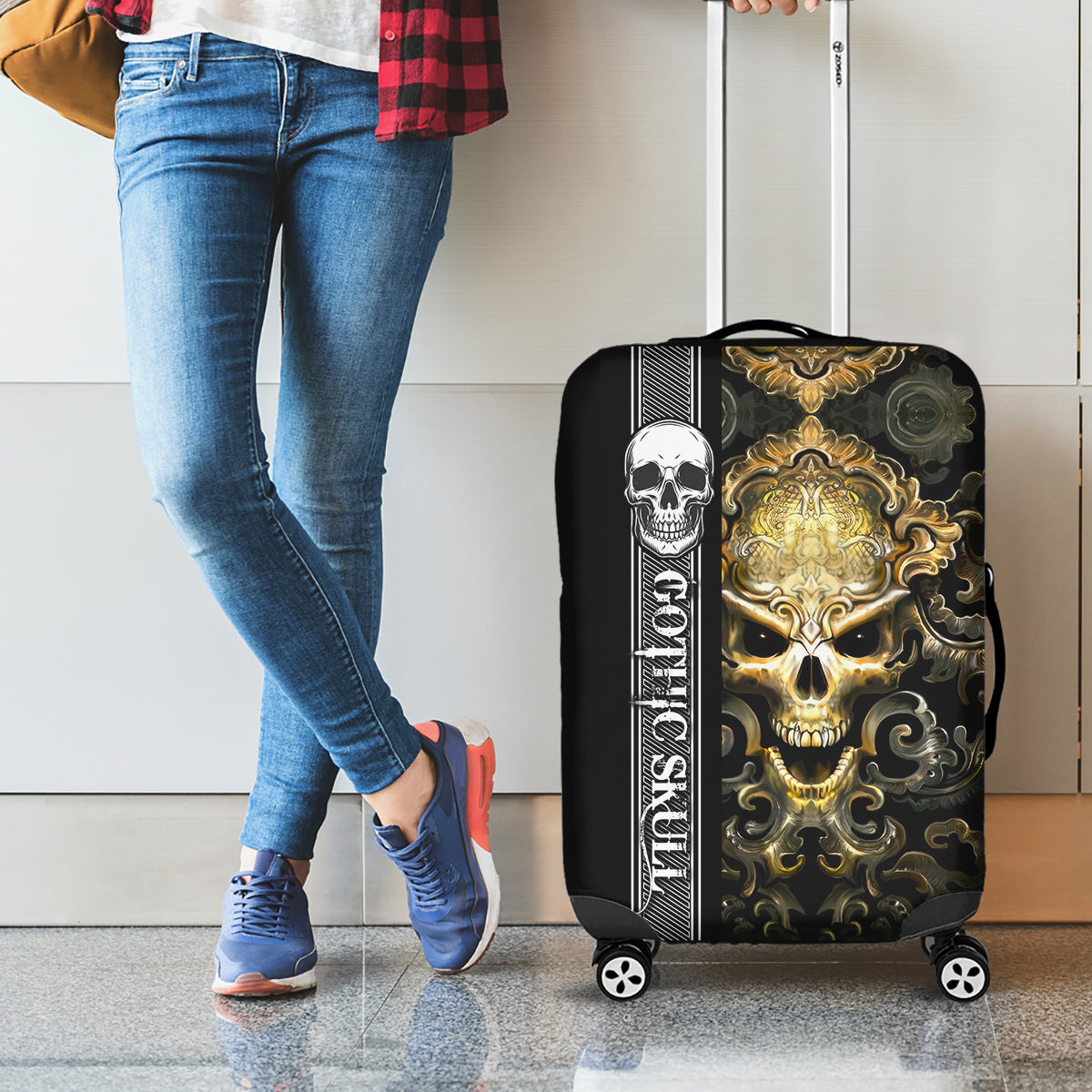 Golden Gothic Skull Luggage Cover Embracing Ancient Elegance - Wonder Print Shop